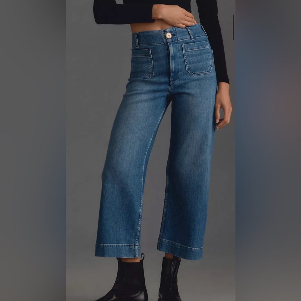 SIZE 26 Anthropologie The Colette Denim Cropped Wide-Leg Jeans by Maeve
